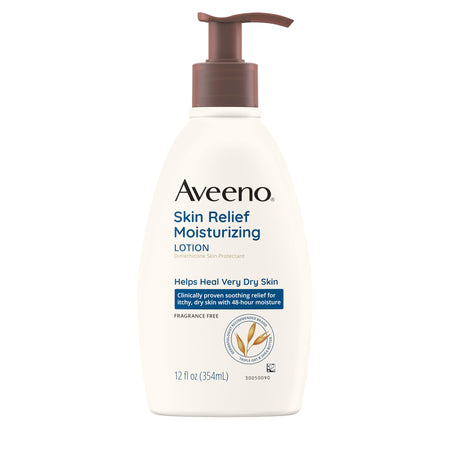Aveeno Skin Relief Moisturizing Lotion Heals Very Dry, Sensitive Skin, Fast-Absorbing Body Lotion with Soothing Triple Oat & Shea Butter Formula, Fragrance Free, Non-Comedogenic, 18 fl. oz