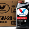 Valvoline Full Synthetic High Mileage with MaxLife Technology SAE 0W-20 Motor Oil 5 QT, Case of 3