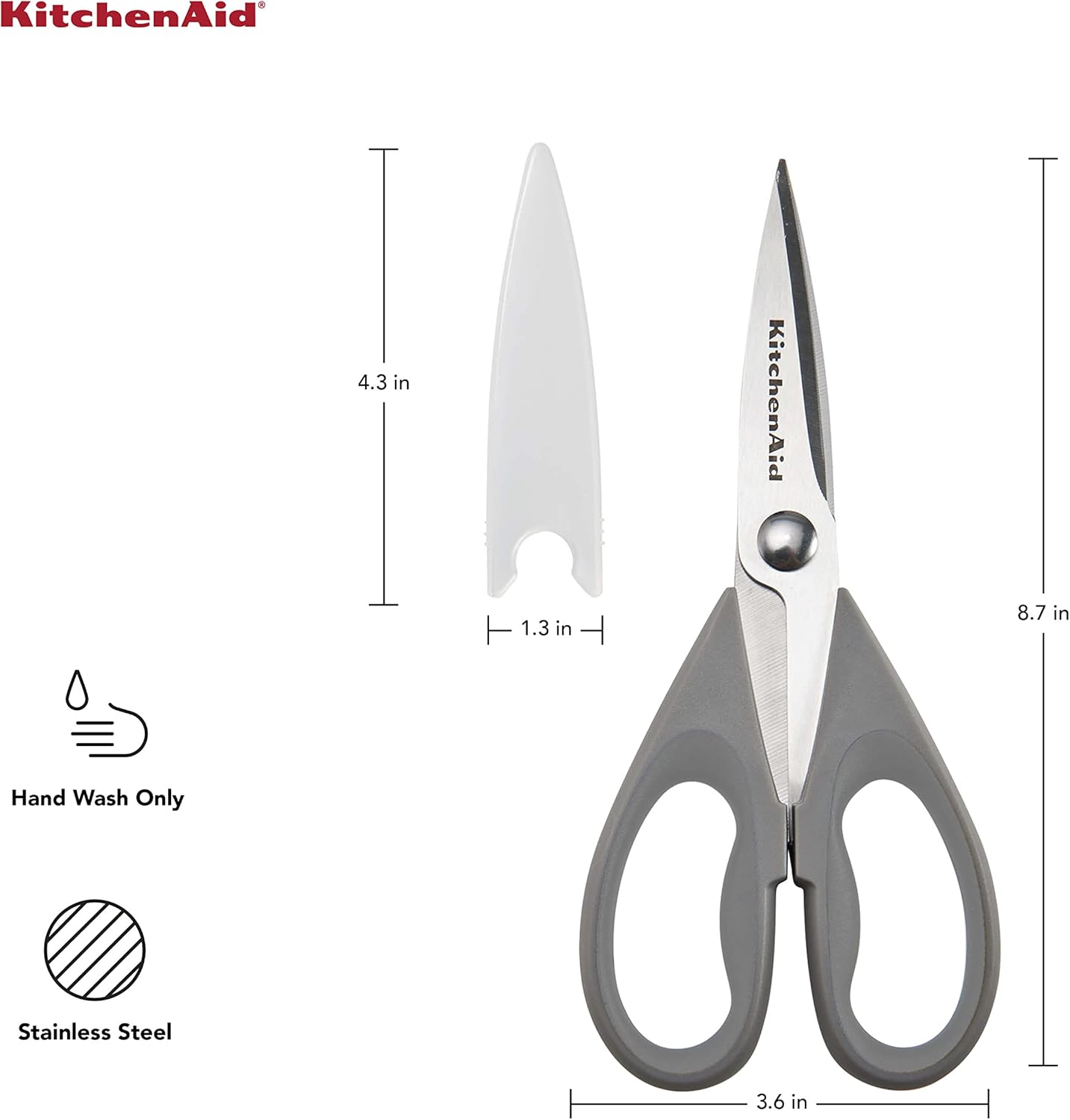 KitchenAid All Purpose Kitchen Shears with Protective Sheath Durable Stainless Steel Scissors, Dishwasher Safe, Soft Grip Comfort Handle, 8.72 Inch, Aqua Sky