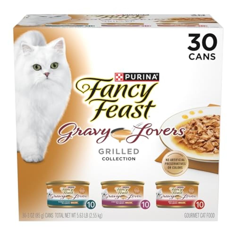 Purina Fancy Feast Gravy Lovers Poultry and Beef Grilled Gourmet Wet Cat Food Variety Pack - (Pack of 24) 3 oz. Cans