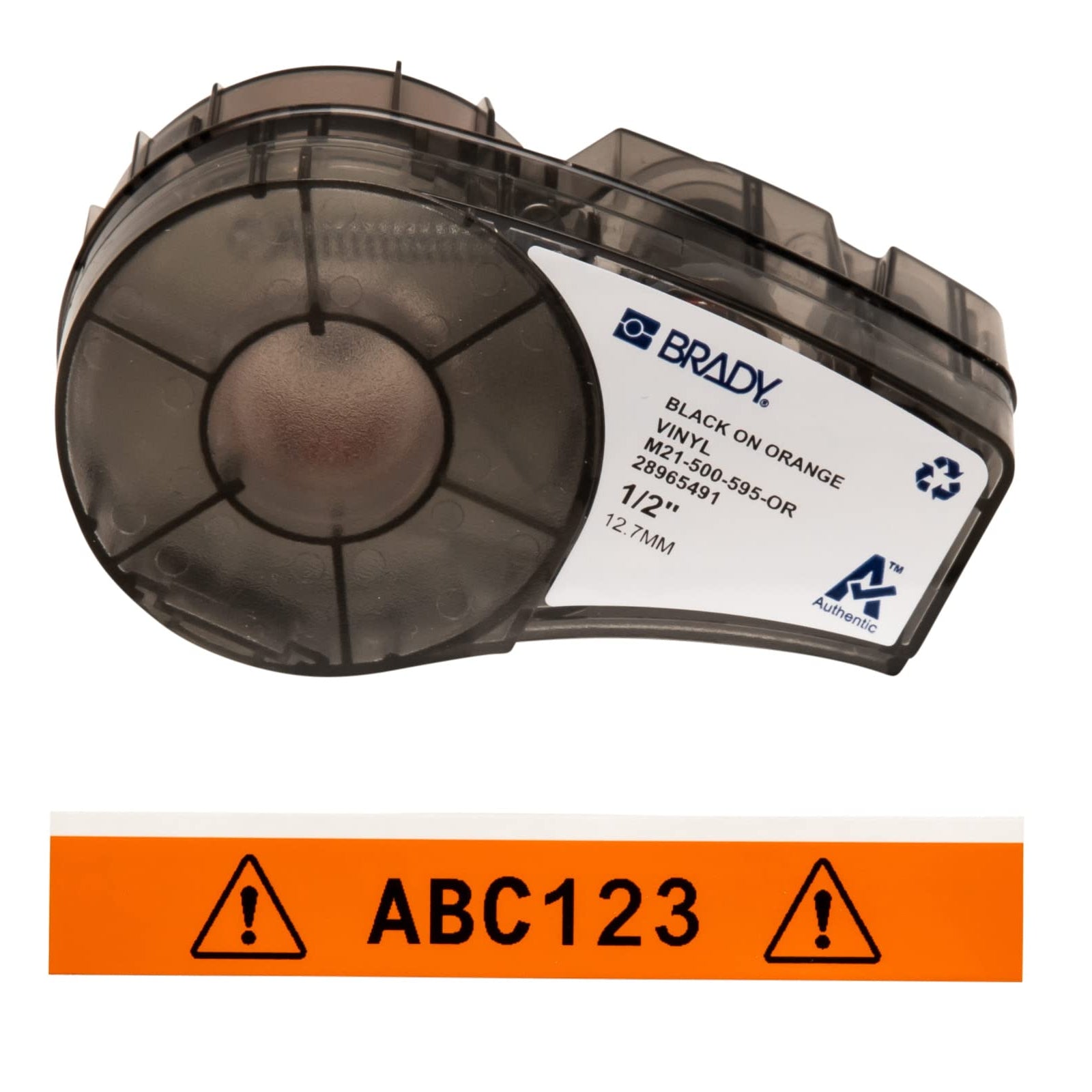 Brady Authentic (M21-375-595-BR) All-Weather Vinyl Label for Indoor/Outdoor ID, Lab and Equipment Labeling, White on Brown- ForM210, M210-LAB, M211, BMP21-PLUS and BMP21-LAB Printers, .375" W, 21' L