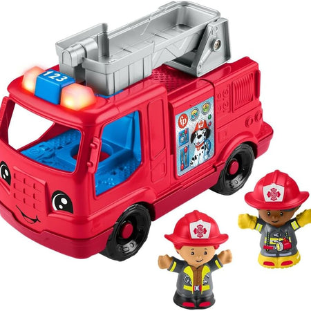 Fisher-Price Little People Toddler Toy Fire Truck Musical Push-Along Vehicle with 2 Figures for Pretend Play Ages 1+ Years