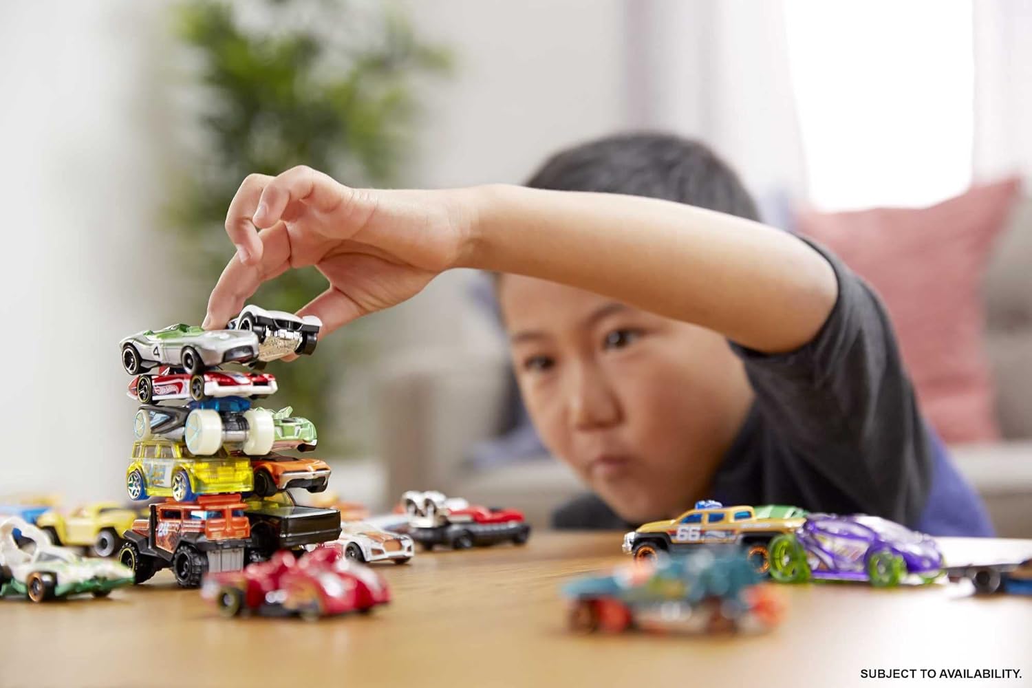 Bundle of Hot Wheels Toy Car Track Set Super 6-Lane Raceway, 8ft Track, 6 1:64 Scale Cars + Hot Wheels Easter Egg Fillers Set of 20 1:64 Scale Toy Cars & Trucks, Collectible Vehicles (Styles May Vary)