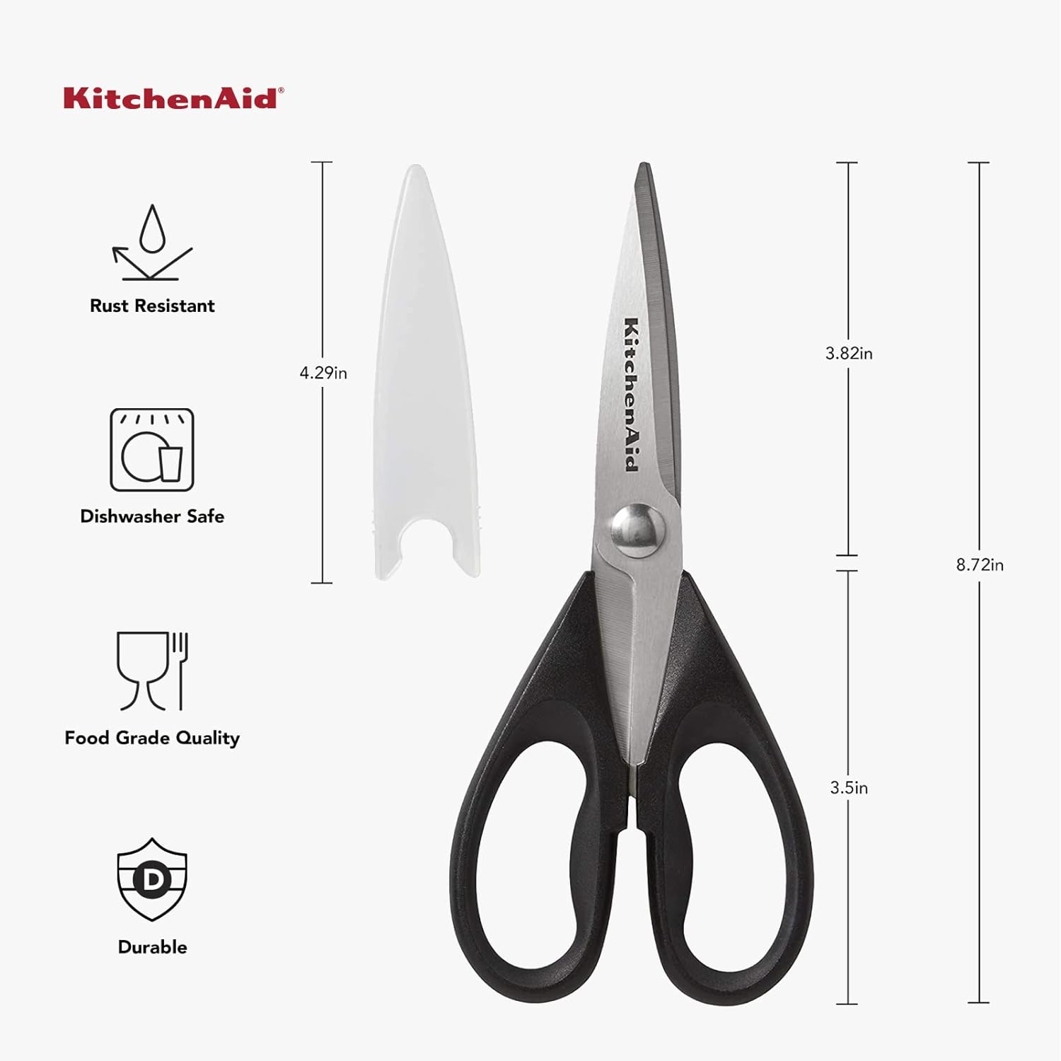KitchenAid All Purpose Kitchen Shears with Protective Sheath Durable Stainless Steel Scissors, Dishwasher Safe, Soft Grip Comfort Handle, 8.72 Inch, Aqua Sky