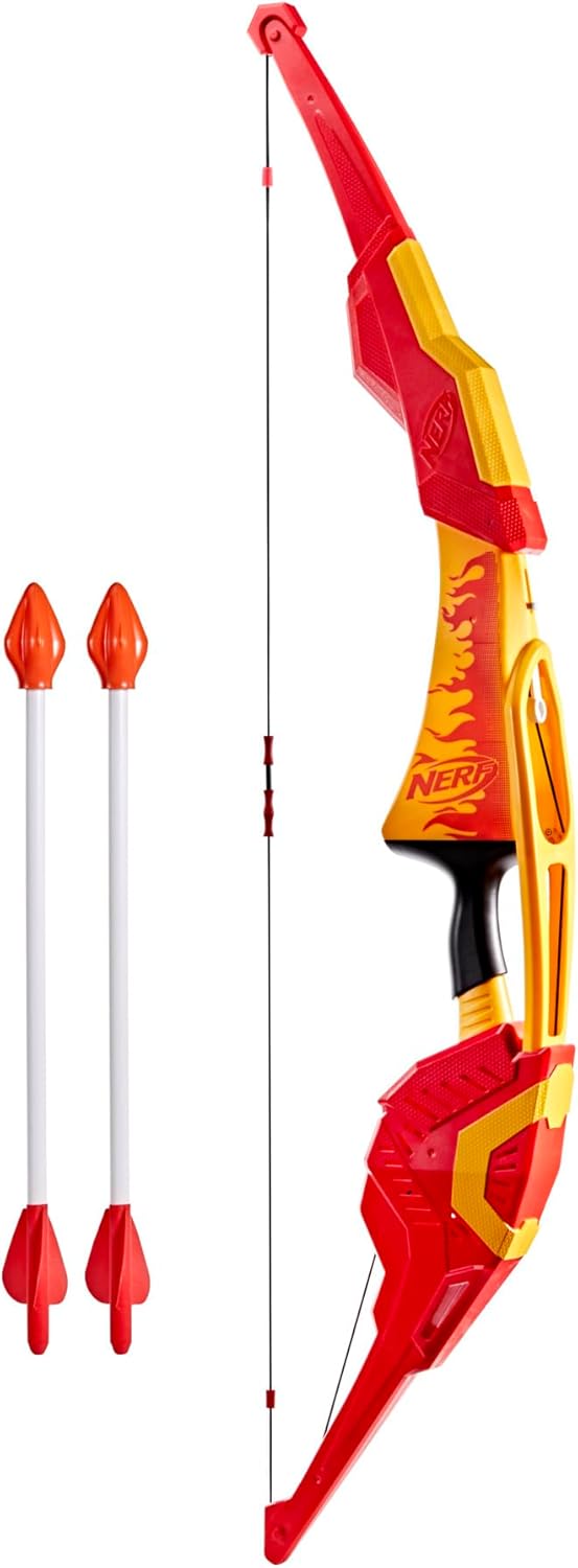 Nerf Pyrostrike Megabow, 42-Inch Bow Fires Arrows Up to 105 Feet, 2 Arrows with Soft Tips, Kids Outdoor Toys, Ages 10+ (Amazon Exclusive)