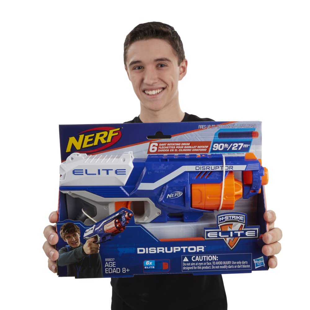 NERF Disruptor Elite Blaster - 6-Dart Rotating Drum, Slam Fire, Includes 6 Official Nerf Elite Darts - for Kids, Teens, Adults (Amazon Exclusive)