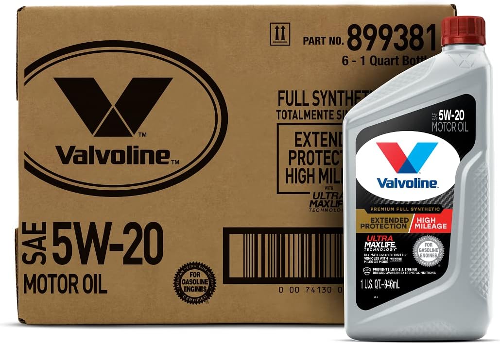 Valvoline Full Synthetic High Mileage with MaxLife Technology SAE 0W-20 Motor Oil 5 QT, Case of 3