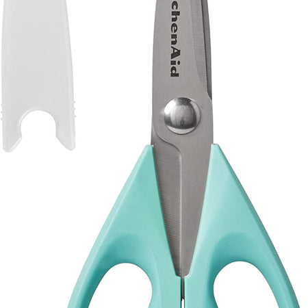 KitchenAid All Purpose Kitchen Shears with Protective Sheath Durable Stainless Steel Scissors, Dishwasher Safe, Soft Grip Comfort Handle, 8.72 Inch, Aqua Sky