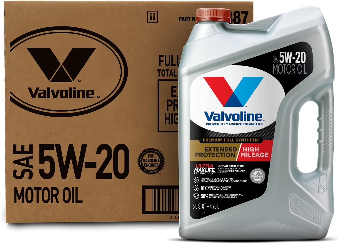 Valvoline Full Synthetic High Mileage with MaxLife Technology SAE 0W-20 Motor Oil 5 QT, Case of 3