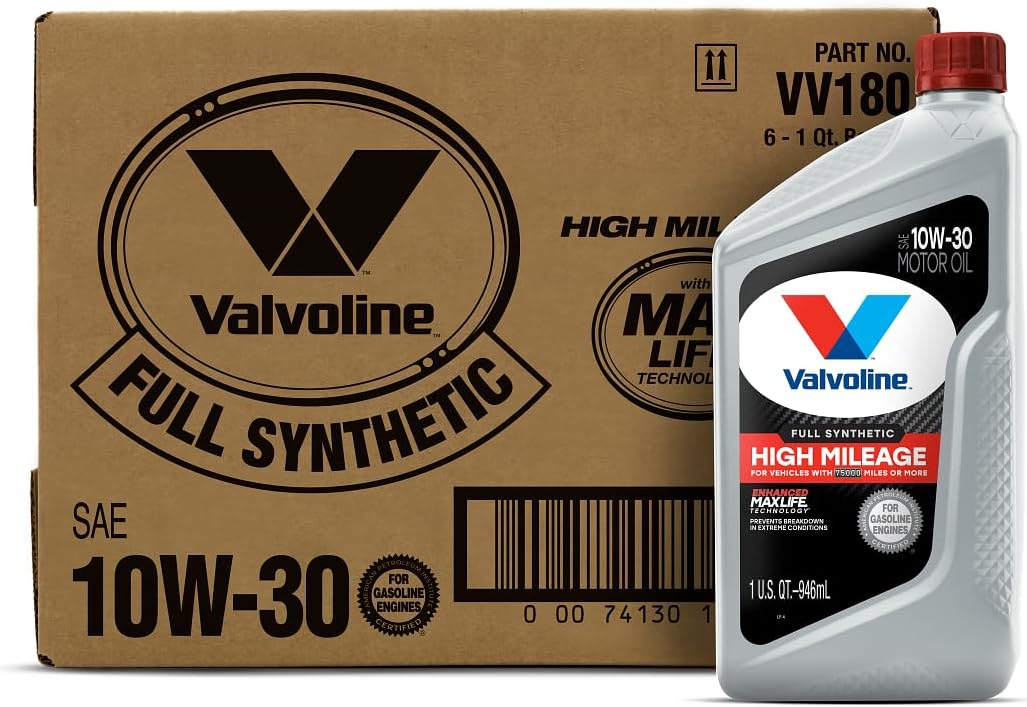 Valvoline Full Synthetic High Mileage with MaxLife Technology SAE 0W-20 Motor Oil 5 QT, Case of 3
