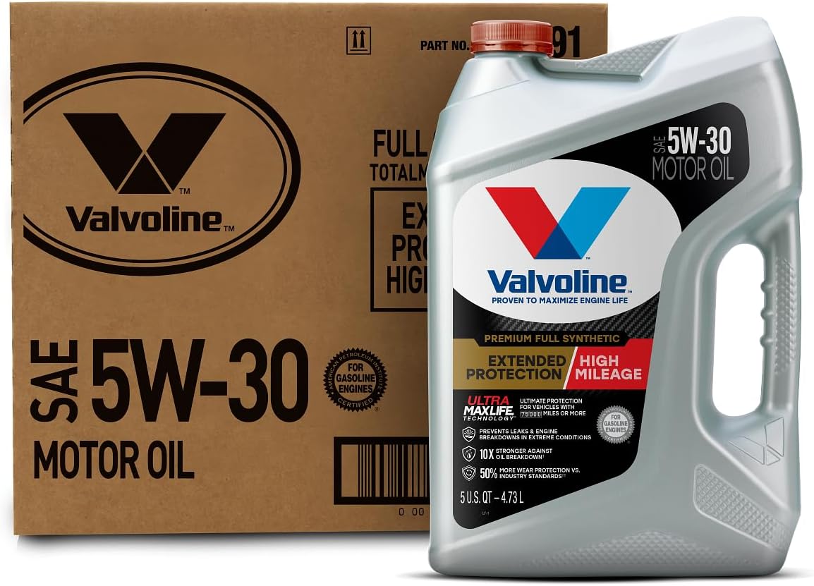 Valvoline Full Synthetic High Mileage with MaxLife Technology SAE 0W-20 Motor Oil 5 QT, Case of 3