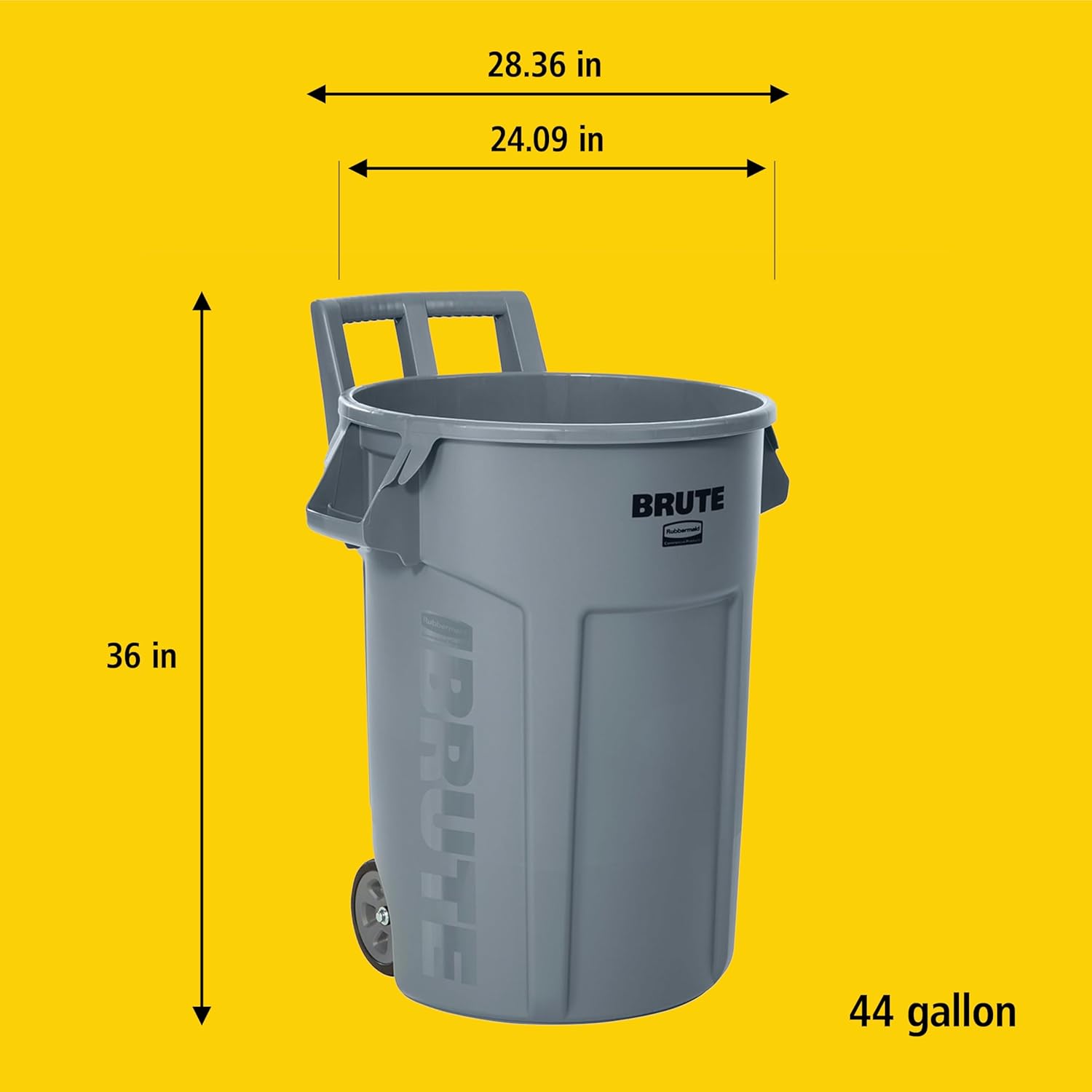 Rubbermaid Commercial Products Vented Wheeled BRUTE Trash Container, 44 Gal Gray, for Landscapers/Construction Sites/Restaurants/Back of House/Offices/Warehouses/Commercial Environments