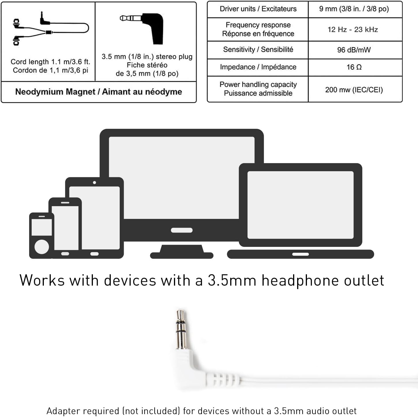 Panasonic ErgoFit Wired Earbuds, 3.5mm Jack In-Ear Headphones Wired with Dynamic Crystal-Clear Sound and Soft Ergonomic Custom-Fit Earpieces (S/M/L), for Phones and Laptops - RP-HJE120-N (Rose Gold)