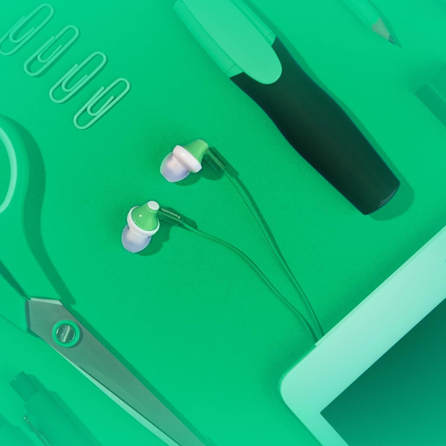 Panasonic ErgoFit Wired Earbuds with Microphone, 3.5mm Jack Headphones with Mic and Call Controller, Ergonomic Custom-Fit Earpieces (S/M/L), for Phones and Laptops - RP-TCM125-R (Red)