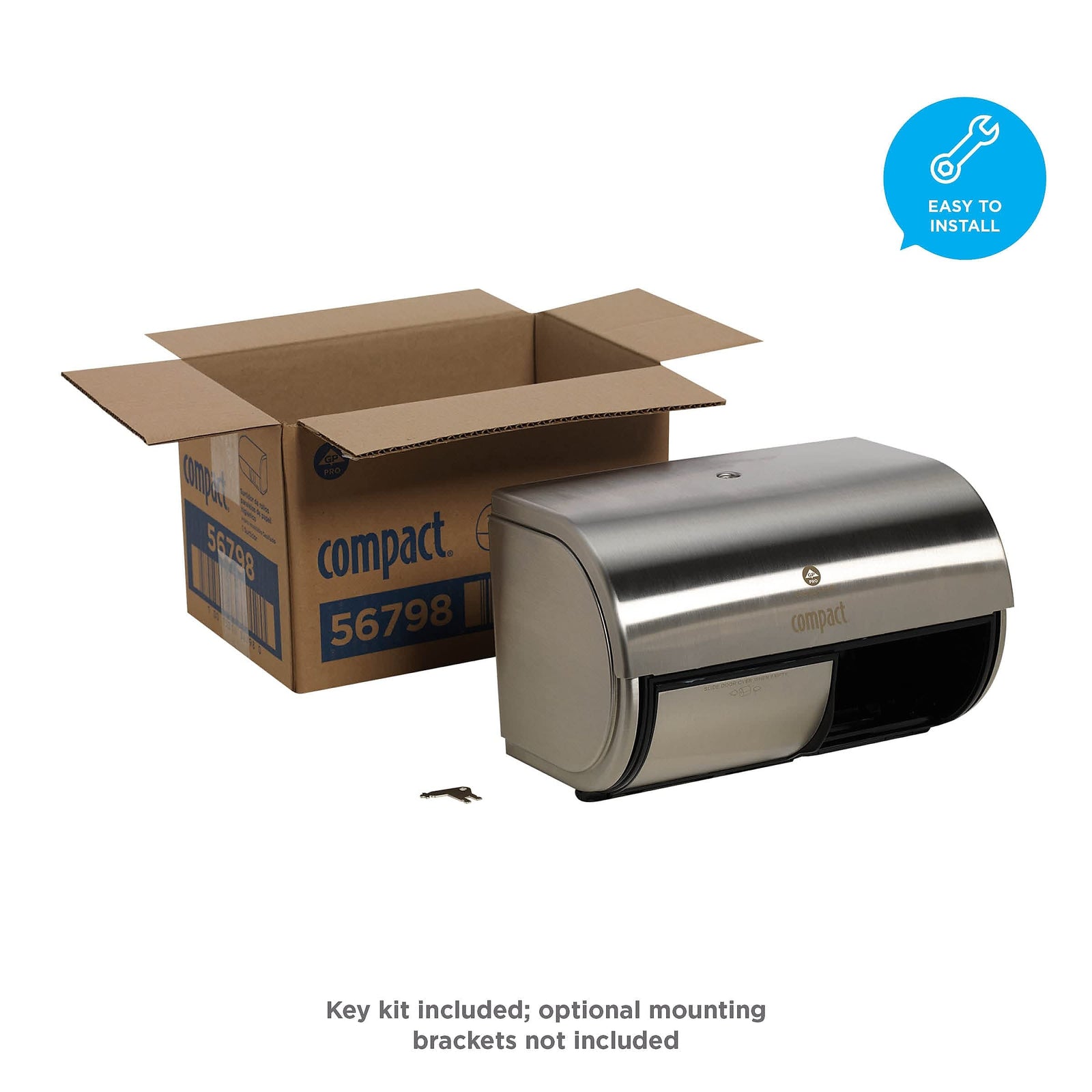 Georgia-Pacific Compact 2-Roll Side-by-Side Coreless High-Capacity Toilet Paper Dispenser by GP PRO (Georgia-Pacific), Stainless, 56798, 10.120" W x 6.750" D x 7.120" H, Stainless Steel
