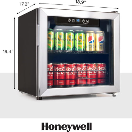 Honeywell Beverage Refrigerator and Cooler, 48 Can Mini Fridge with Glass Door for Soda Beer or Wine for Office or Bar with Adjustable Removable Shelving