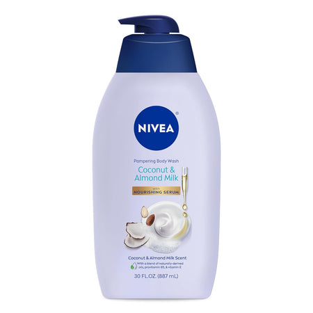 NIVEA Pampering Cocoa and Shea Butter Body Wash with Nourishing Serum, Moisturizing Body Wash for Women, Enriched with Provitamin B5 and Vitamin E, 20 Fl Oz Bottle