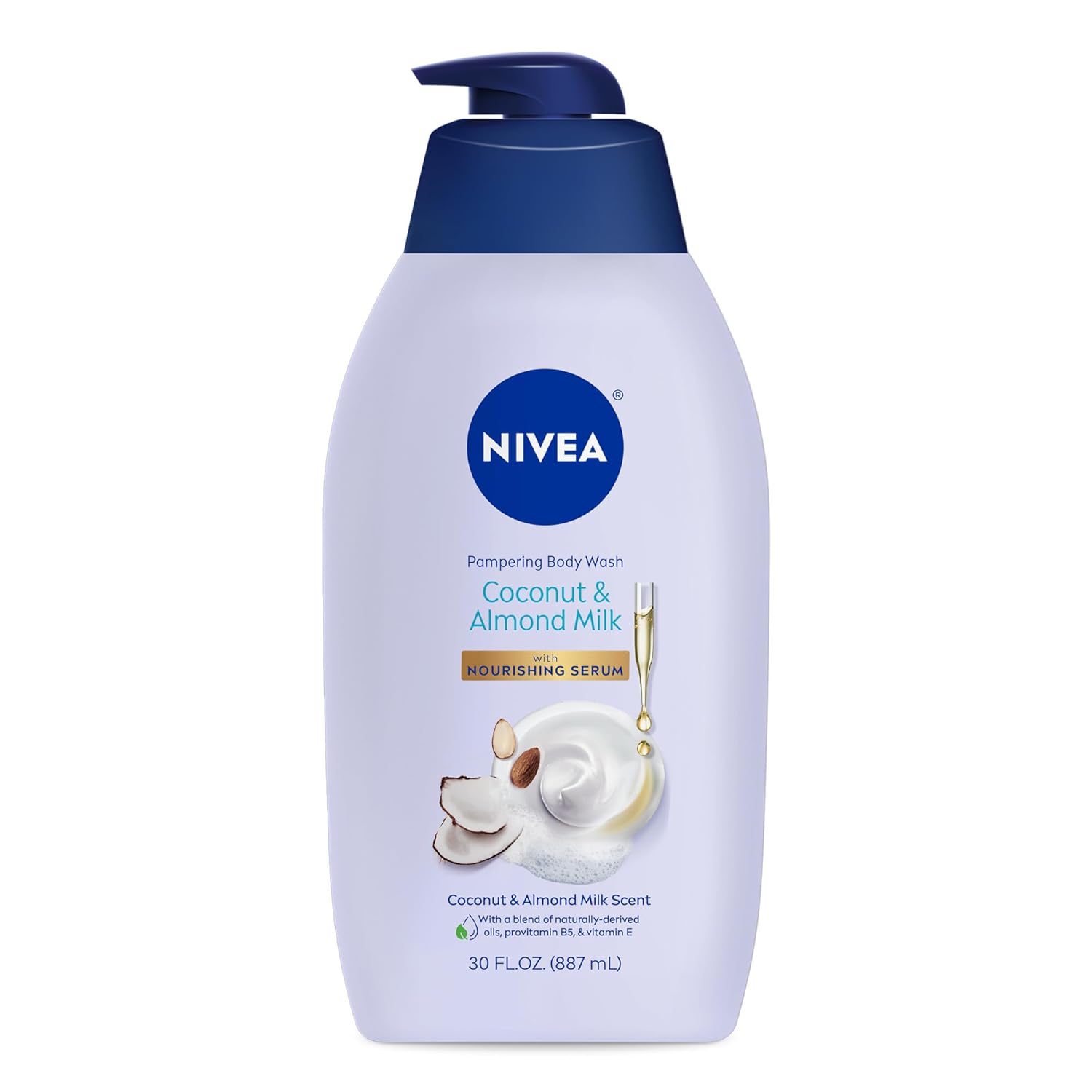 NIVEA Pampering Cocoa and Shea Butter Body Wash with Nourishing Serum, Moisturizing Body Wash for Women, Enriched with Provitamin B5 and Vitamin E, 20 Fl Oz Bottle