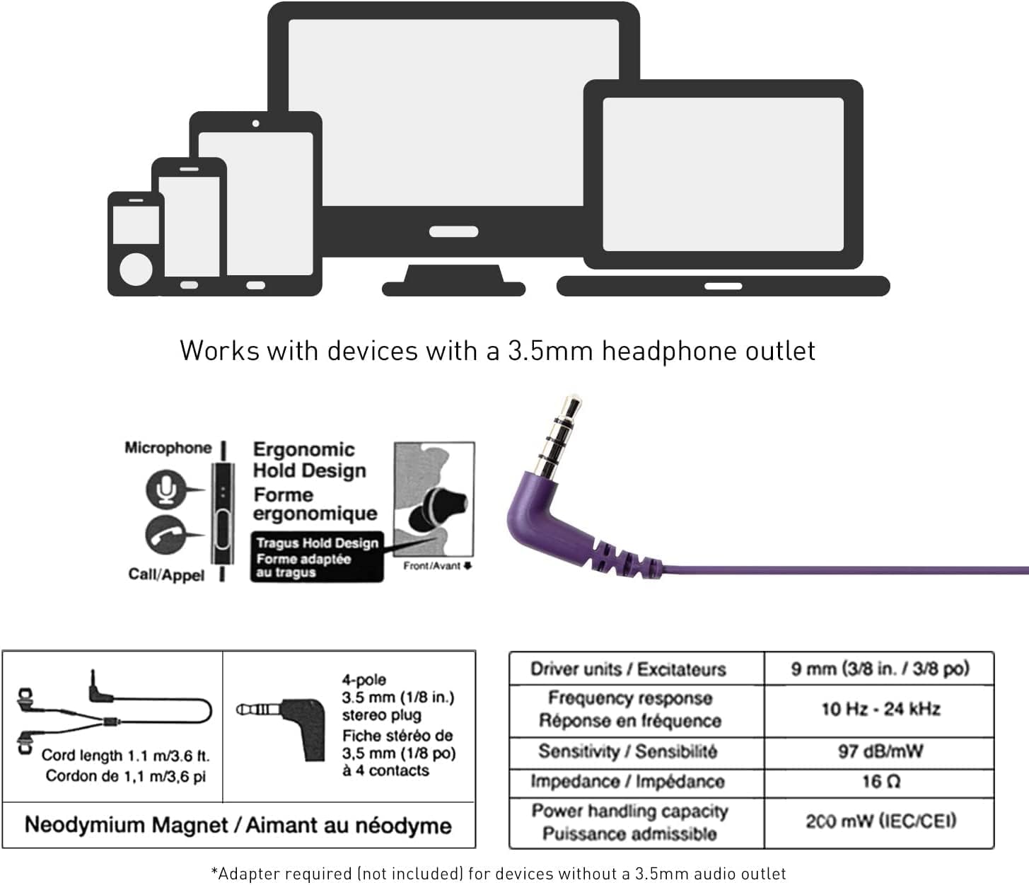 Panasonic ErgoFit Wired Earbuds with Microphone, 3.5mm Jack Headphones with Mic and Call Controller, Ergonomic Custom-Fit Earpieces (S/M/L), for Phones and Laptops - RP-TCM125-R (Red)