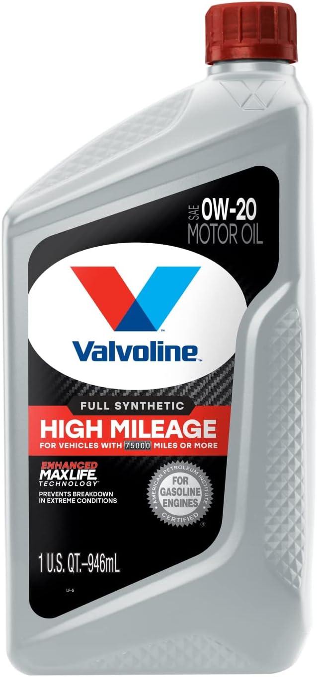 Valvoline Full Synthetic High Mileage with MaxLife Technology SAE 0W-20 Motor Oil 5 QT, Case of 3