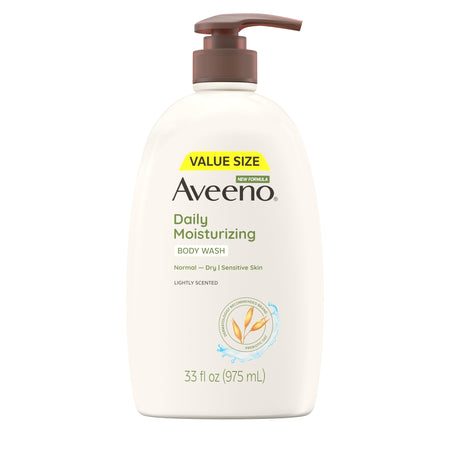 Aveeno Daily Moisturizing Body Wash for Women and Men for Dry & Sensitive Skin, Paraben, Soap & Dye-Free, Gentle Shower Cleanser, Dermatologist Recommended Brand, Lightly Scented, 33 Fl Oz