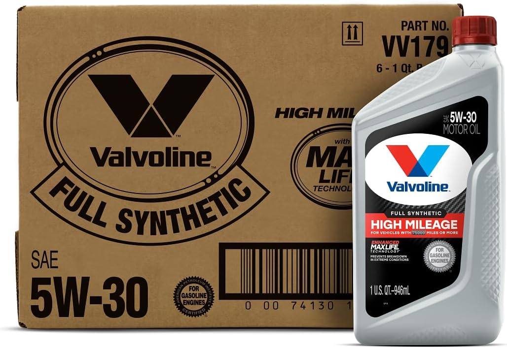 Valvoline Full Synthetic High Mileage with MaxLife Technology SAE 0W-20 Motor Oil 5 QT, Case of 3