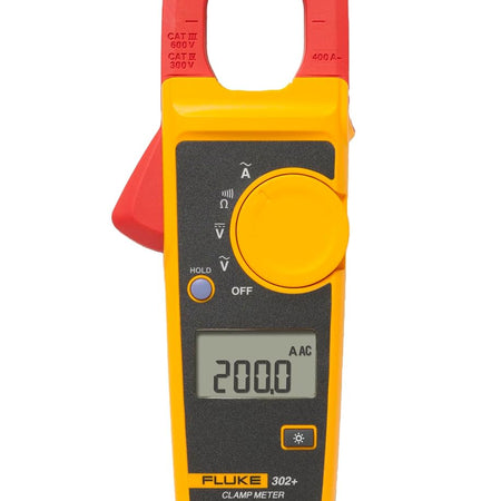 Fluke 302+ Digital Clamp Meter, 30mm Jaw, Measures AC Current to 400A, Measures AC/DC Voltage to 600V, Resistance, Continuity, and Capacitance Measurements, Includes 2 Year Warranty
