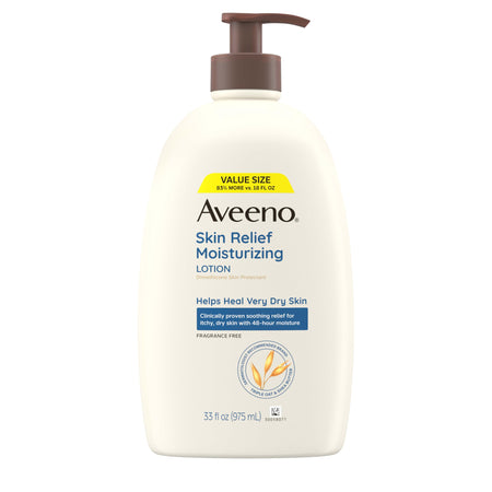 Aveeno Skin Relief Moisturizing Lotion Heals Very Dry, Sensitive Skin, Fast-Absorbing Body Lotion with Soothing Triple Oat & Shea Butter Formula, Fragrance Free, Non-Comedogenic, 18 fl. oz