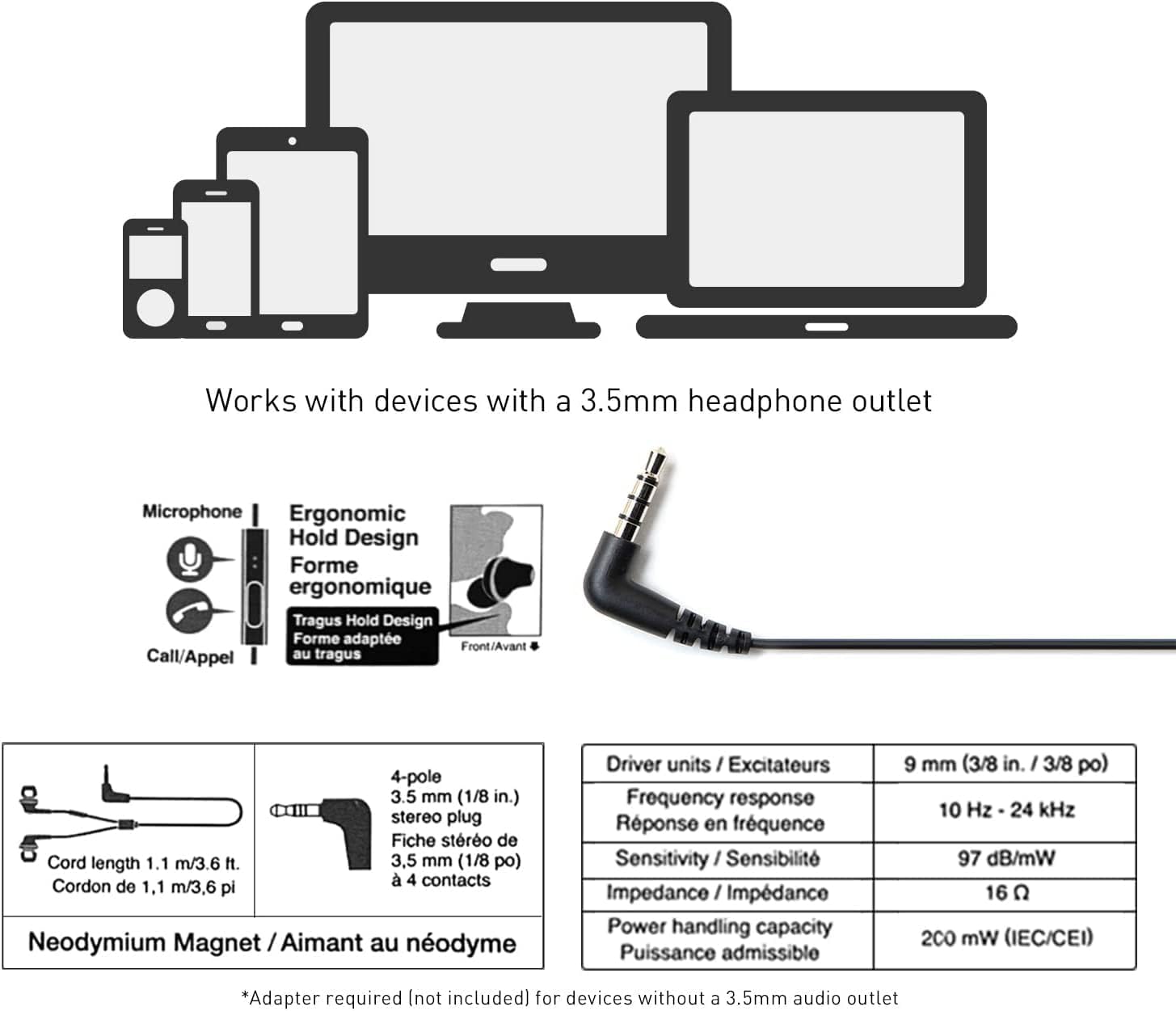 Panasonic ErgoFit Wired Earbuds with Microphone, 3.5mm Jack Headphones with Mic and Call Controller, Ergonomic Custom-Fit Earpieces (S/M/L), for Phones and Laptops - RP-TCM125-R (Red)