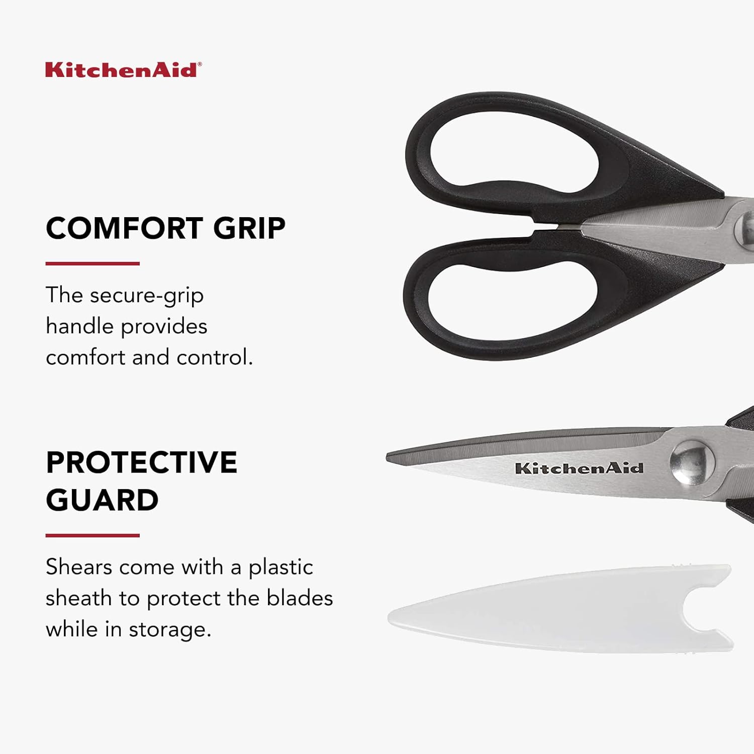 KitchenAid All Purpose Kitchen Shears with Protective Sheath Durable Stainless Steel Scissors, Dishwasher Safe, Soft Grip Comfort Handle, 8.72 Inch, Aqua Sky