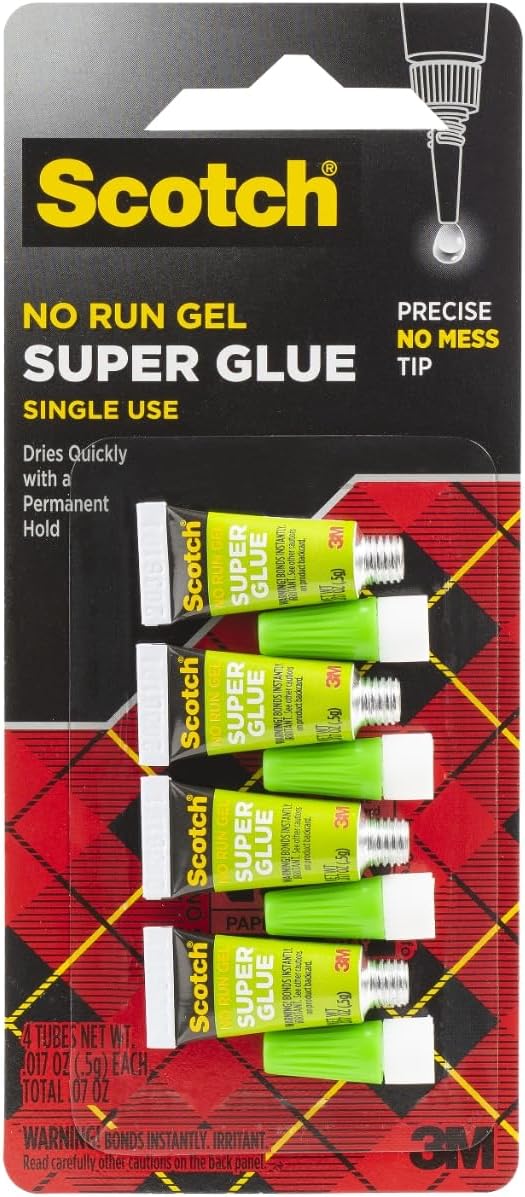 Scotch Super Glue Gel, 4-Pack of Single-Use Tubes, .017 oz Each, Fast Drying, No Run Gel Formula (AD119)