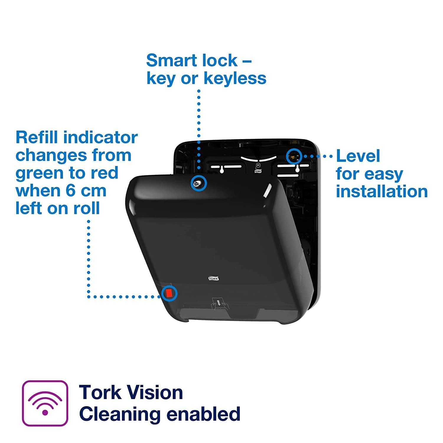 Tork Matic Hand Towel Roll Dispenser 5510282 - H1, Black + Tork Matic Extra Soft Paper Hand Towel Roll White with Blue Leaf H1, Premium, High Absorbency, 6 Rolls x 300 ft, 290094