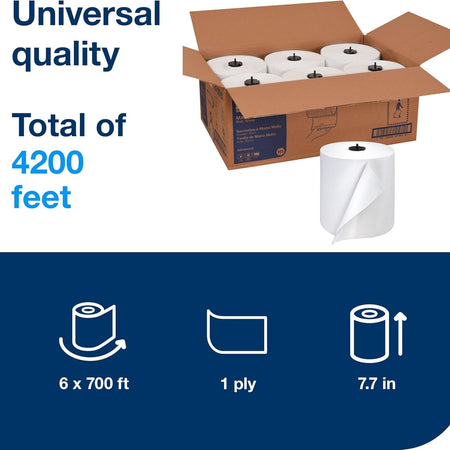Tork Matic Paper Hand Towel Roll White H1, Universal, 100% Recycled Fiber, 6 Rolls x 700 ft, 290089