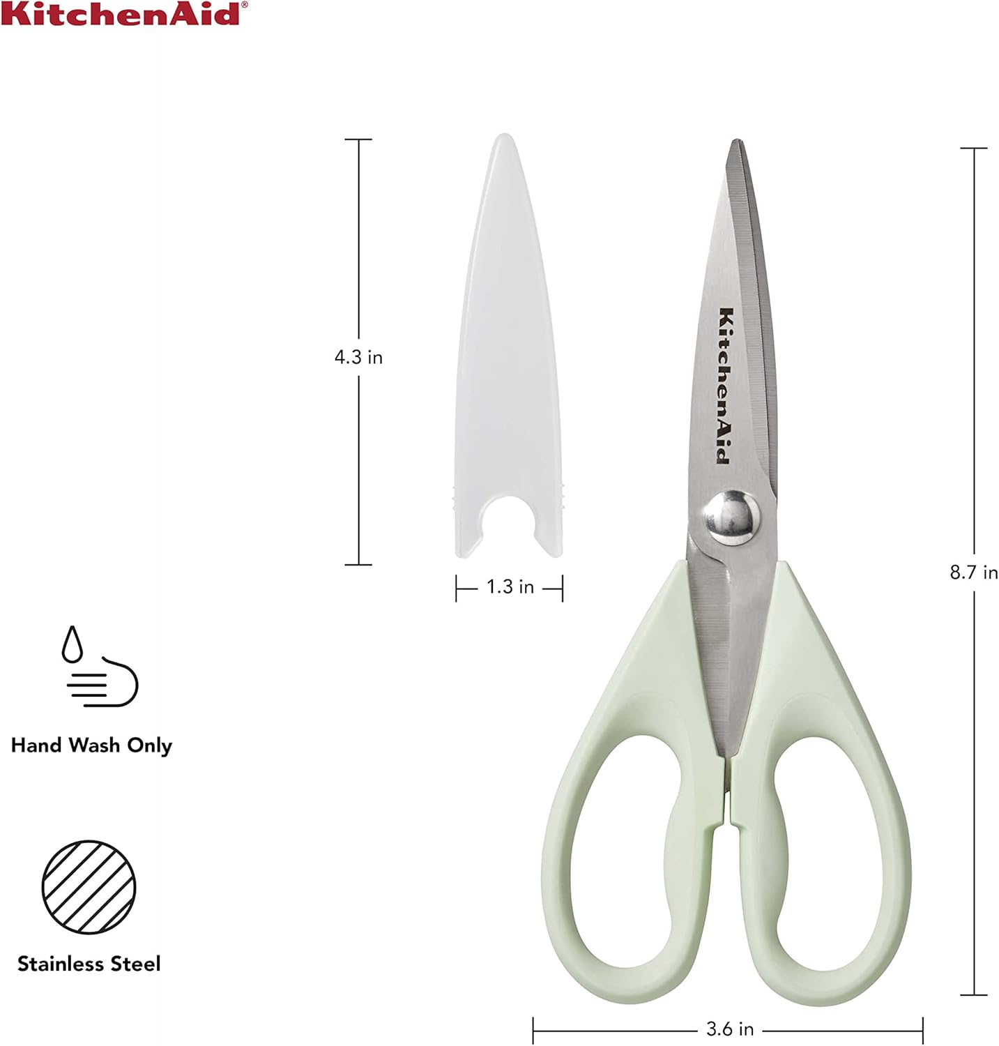 KitchenAid All Purpose Kitchen Shears with Protective Sheath Durable Stainless Steel Scissors, Dishwasher Safe, Soft Grip Comfort Handle, 8.72 Inch, Aqua Sky