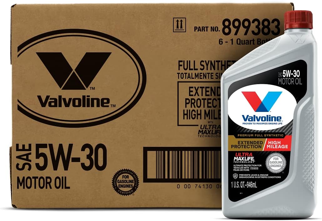 Valvoline Full Synthetic High Mileage with MaxLife Technology SAE 0W-20 Motor Oil 5 QT, Case of 3