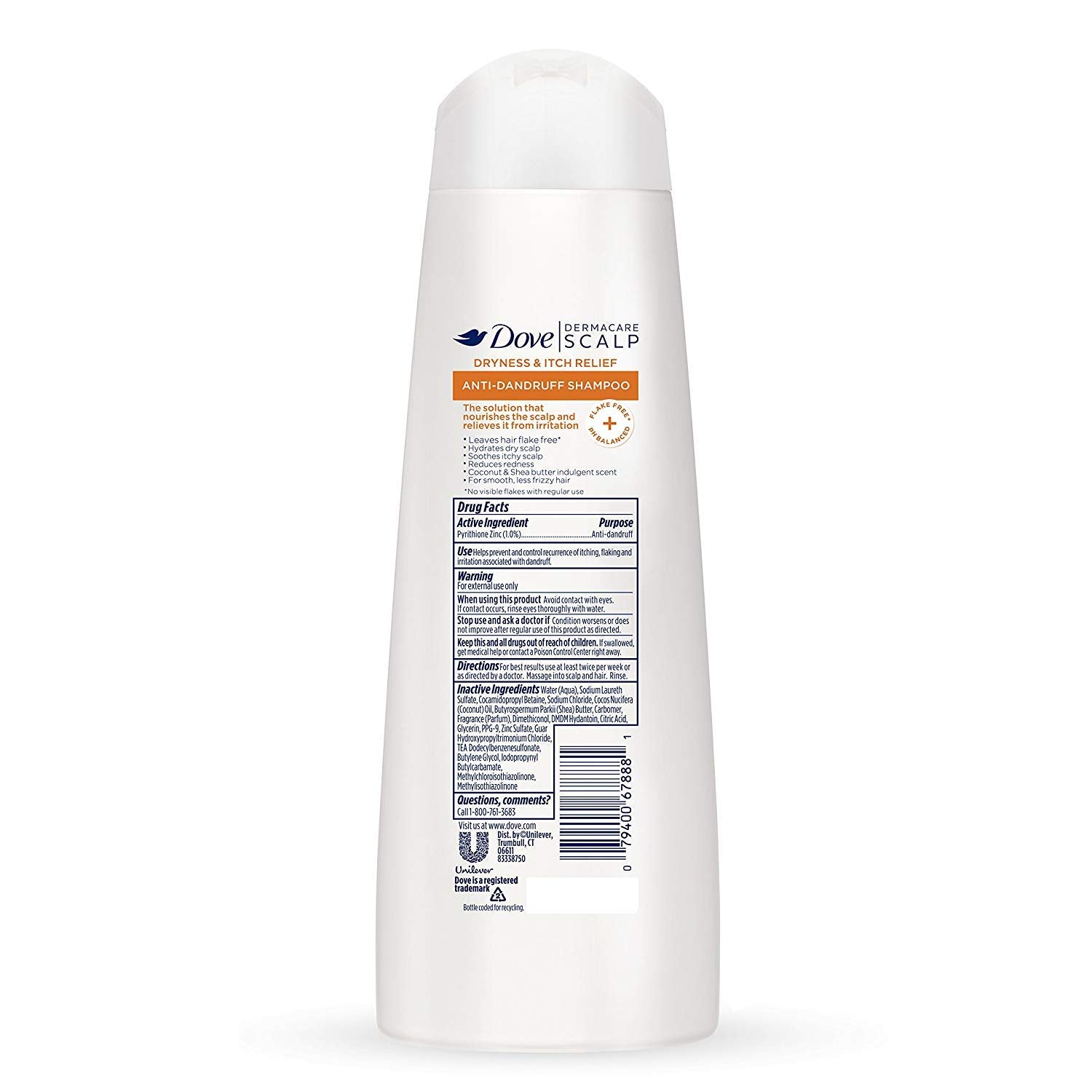 Dove Damage Therapy Derma Shampoo Dryness + Itch for Flaky Scalp with Pyrithione Zinc and Coconut Oil 12 Fl Oz