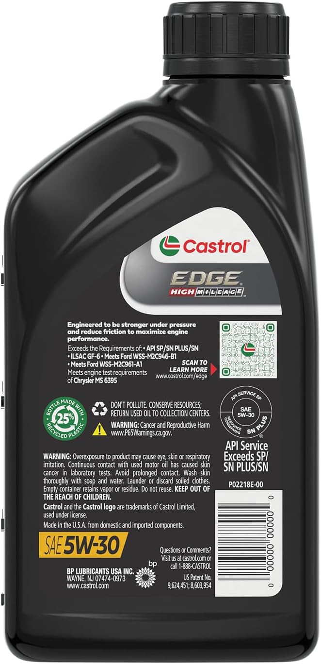 Castrol EDGE High Mileage 5W-30 Advanced Full Synthetic Motor Oil, 1 Quart