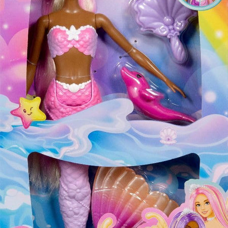 Barbie Mermaid Doll, “Malibu” with Pink Hair, Styling Accessories, Pet Dolphin and Water-Activated Color Change Feature (Amazon Exclusive)