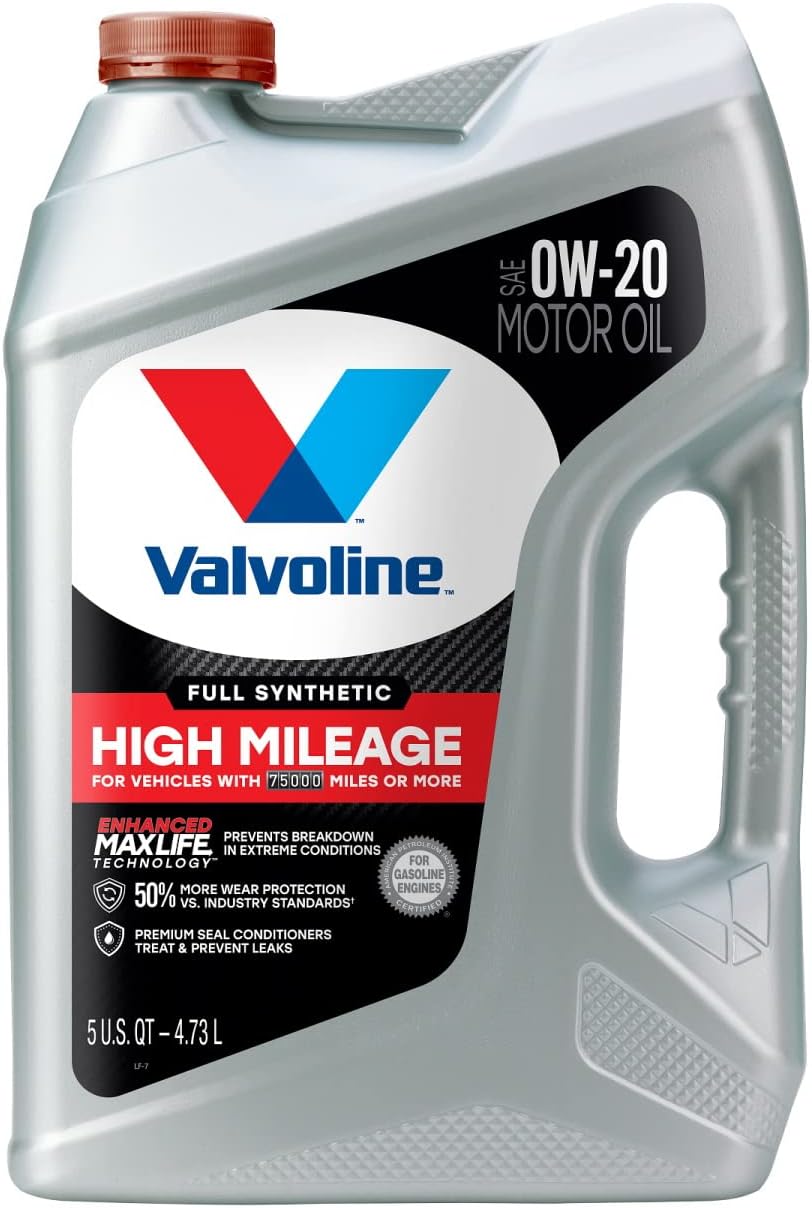 Valvoline Full Synthetic High Mileage with MaxLife Technology SAE 0W-20 Motor Oil 5 QT, Case of 3