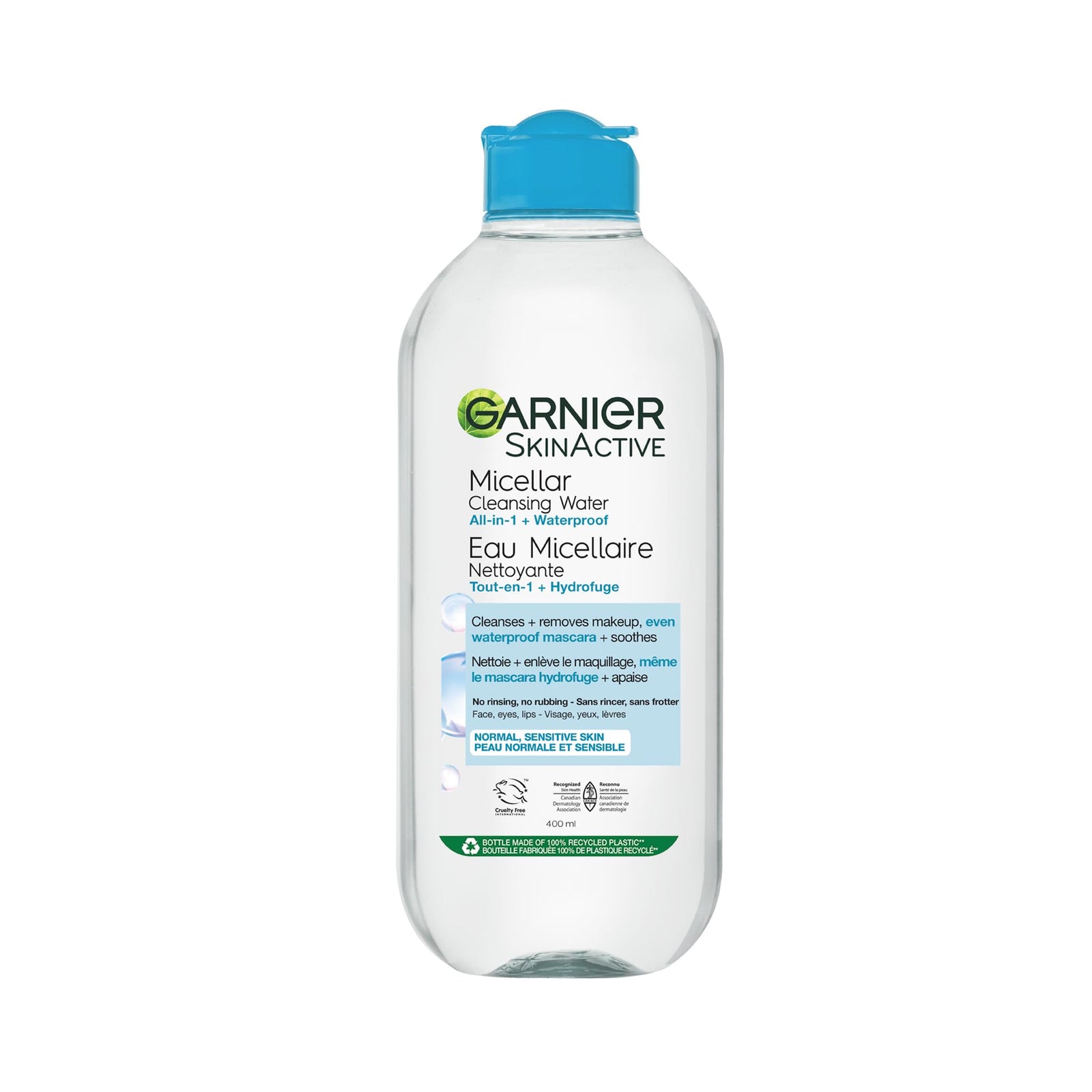 Garnier Micellar Water For Waterproof Makeup, Hydrating Facial Cleanser & Makeup Remover, Suitable for Sensitive Skin, Vegan, Cruelty Free, 13.5 Fl Oz (400mL), 1 Count