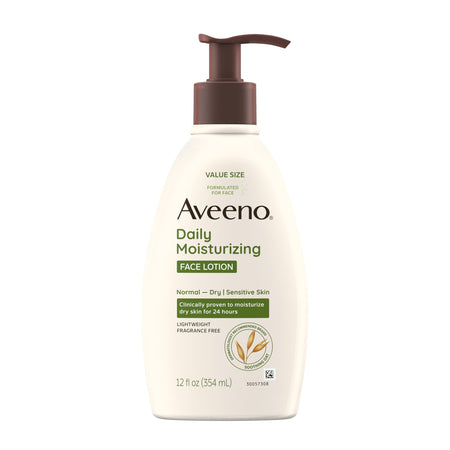 Aveeno Daily Moisturizing Face Lotion with Soothing Prebiotic Oat, Lightweight Non-Greasy Facial Moisturizer for Normal to Dry, Sensitive Skin, 24-Hour Moisture, Fragrance-Free, 5 oz