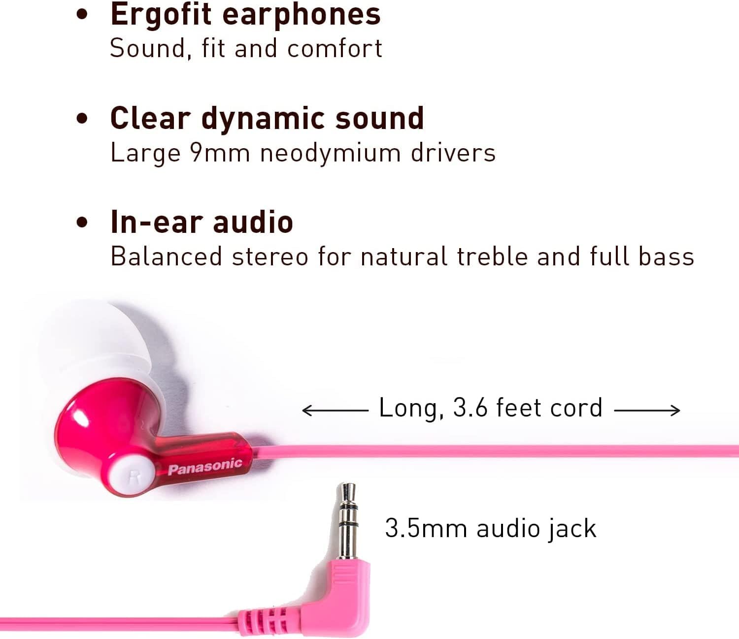 Panasonic ErgoFit Wired Earbuds, 3.5mm Jack in-Ear Headphones with Dynamic Crystal-Clear Sound and Soft Ergonomic Custom-Fit Earpieces (S/M/L), for Phones and Laptops - RP-HJE120-AA (Metallic Blue)