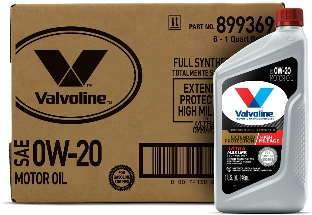 Valvoline Full Synthetic High Mileage with MaxLife Technology SAE 0W-20 Motor Oil 5 QT, Case of 3