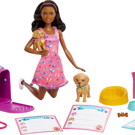 Barbie Doll & Pets Set, Blonde with Mommy Dog, 3 Newborn Puppies with Color-Change Feature & Pet Accessories