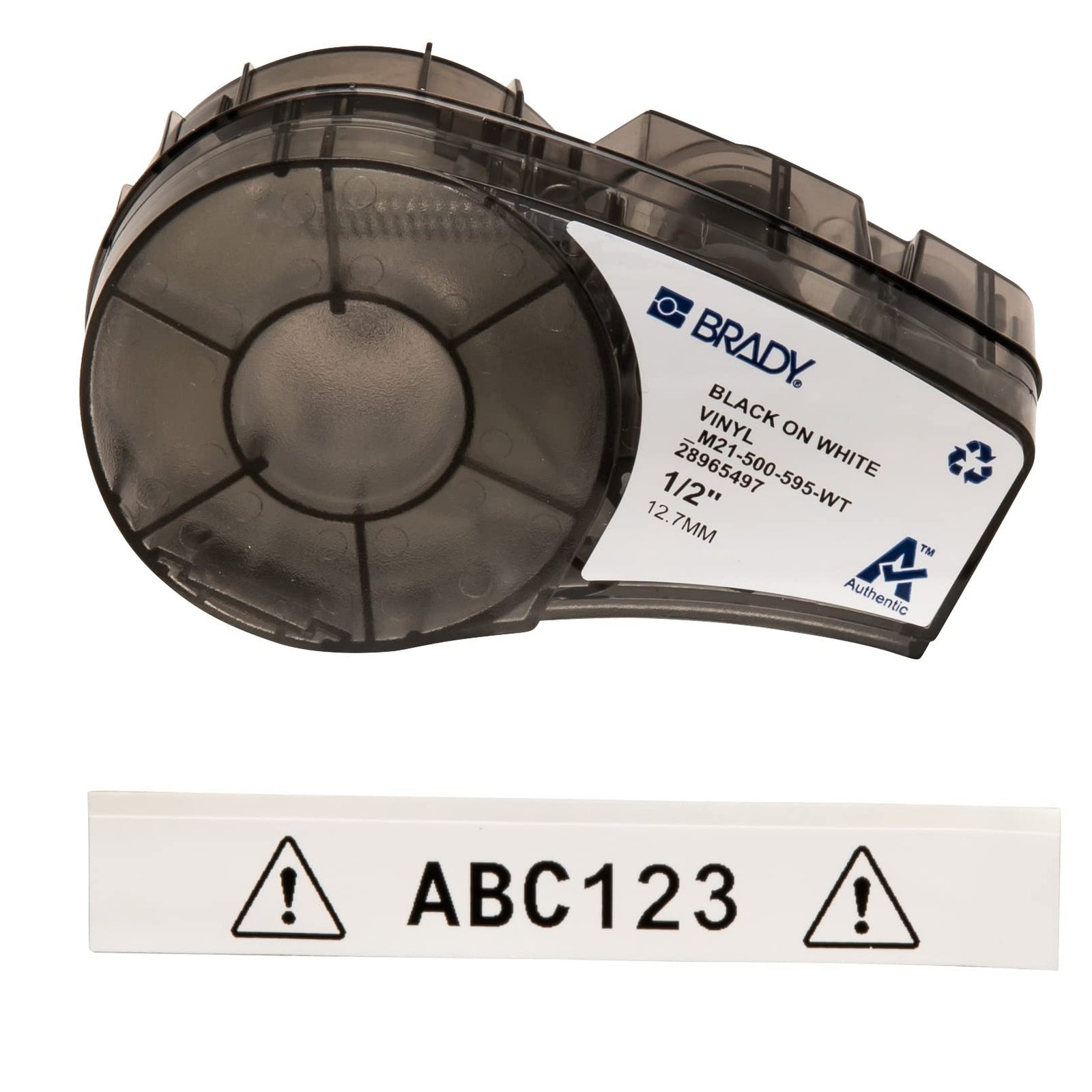 Brady Authentic (M21-375-595-BR) All-Weather Vinyl Label for Indoor/Outdoor ID, Lab and Equipment Labeling, White on Brown- ForM210, M210-LAB, M211, BMP21-PLUS and BMP21-LAB Printers, .375" W, 21' L