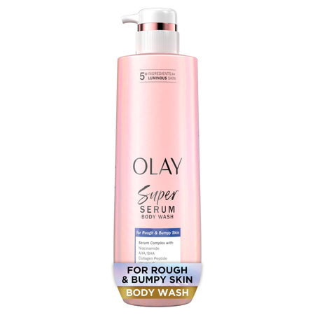 Olay Super Serum Body Wash for Normal Skin, 24hr Long Lasting Hydration, 5+ Ingredient Serum Complex for Bright Even Firm Luminous Skin, 18.5 fl oz