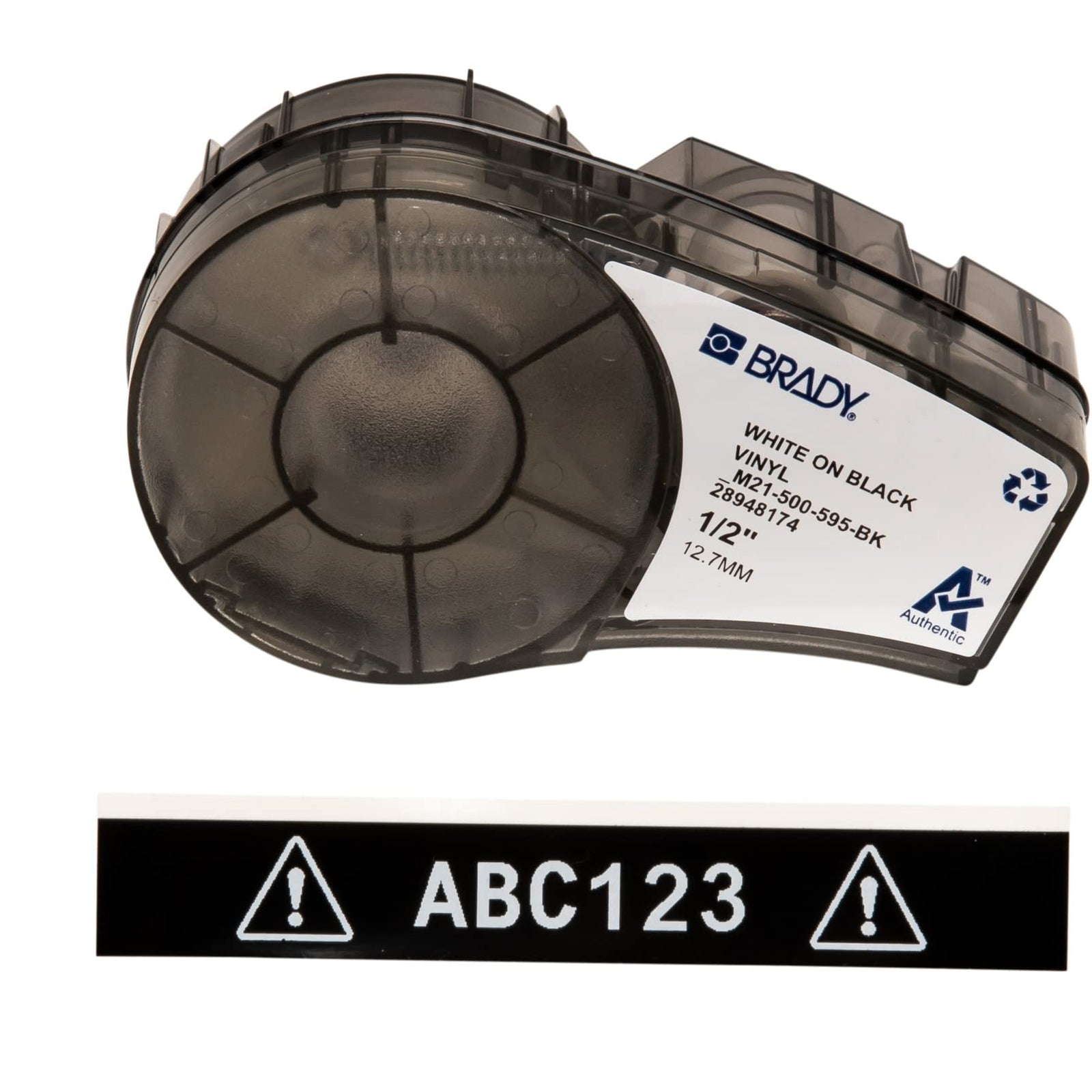 Brady Authentic (M21-375-595-BR) All-Weather Vinyl Label for Indoor/Outdoor ID, Lab and Equipment Labeling, White on Brown- ForM210, M210-LAB, M211, BMP21-PLUS and BMP21-LAB Printers, .375" W, 21' L