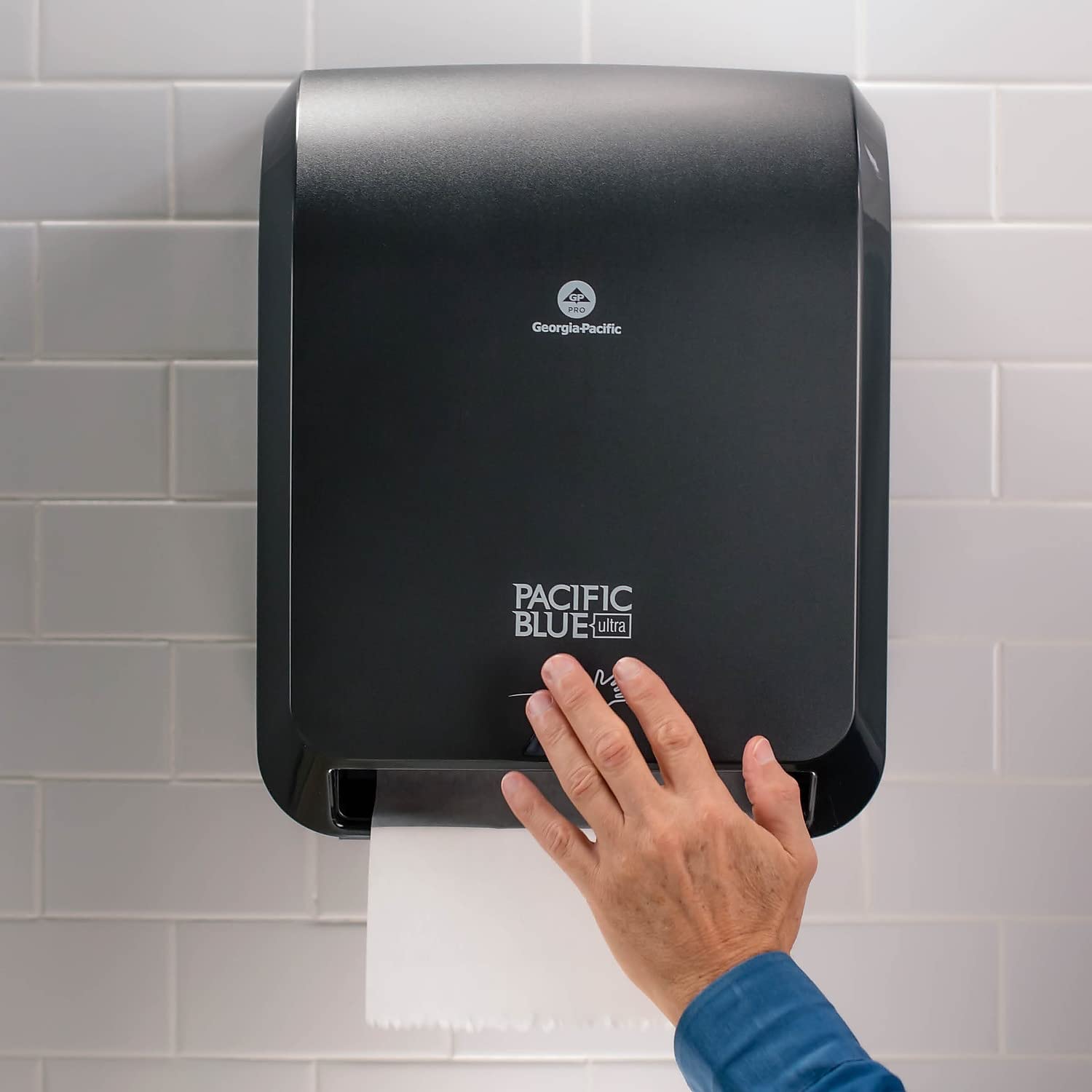 Pacific Blue Ultra 8" High-Capacity Automated Touchless Paper Towel Dispenser by GP PRO (Georgia-Pacific); Black; 59590; 12.9" W x 9" D x 16" H; 1 Dispenser