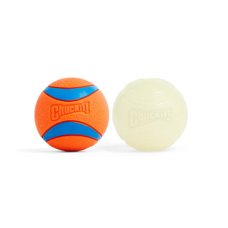 Chuckit! Ultra Ball Dog Toys - Size Large - for Dogs 60-100 lbs - Made from Durable Rubber - Super Bouncy - Day & Night Bundle - Floats in Water - 3-inch Diameter - Pack of 2