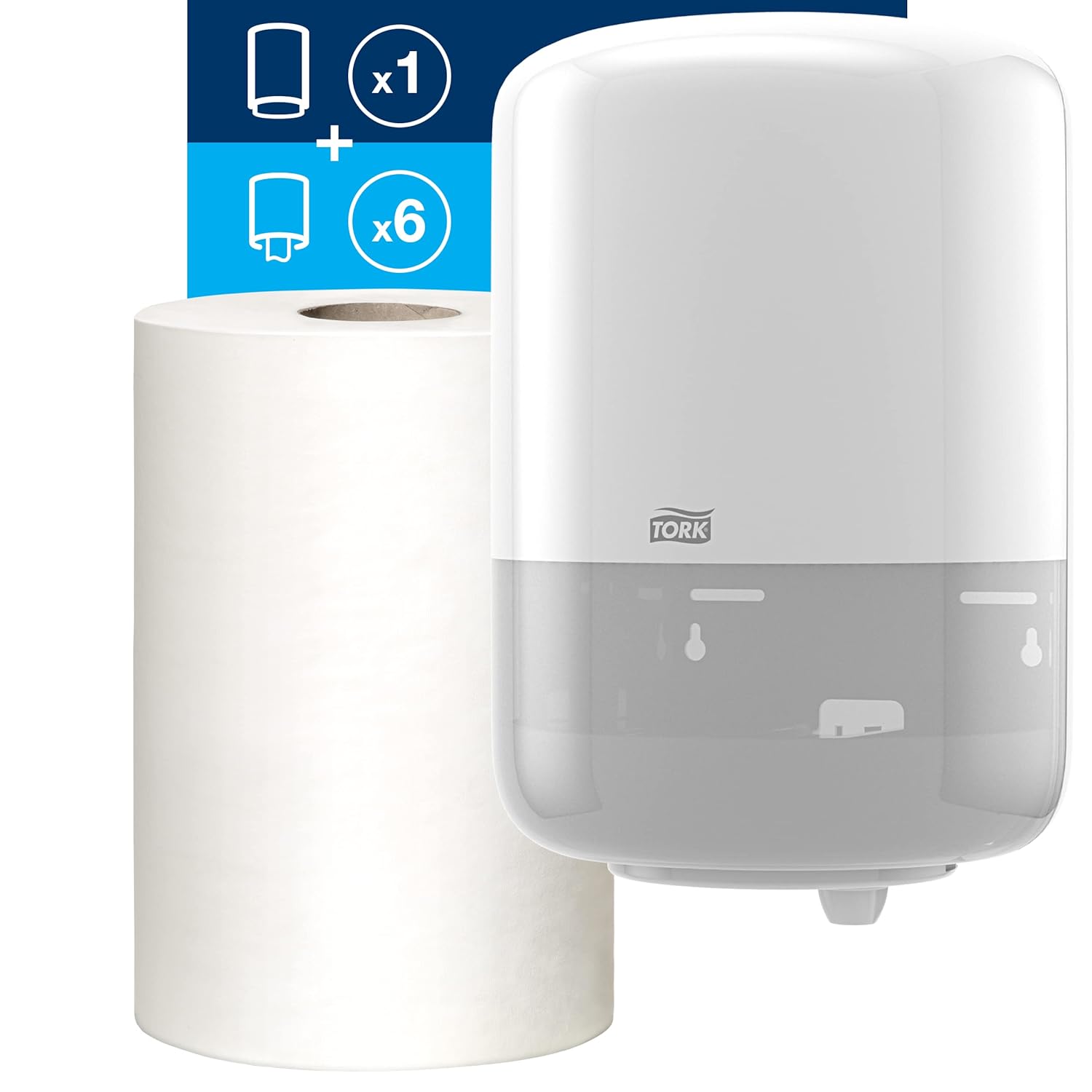 Tork Centerfeed Wall Mounted Dispenser White - M2 + Refill - Centerfeed Hand Towel White, 6 x 600 Sheets